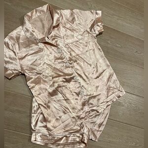 Baby Pink Faux Silk Pajama Set | M
